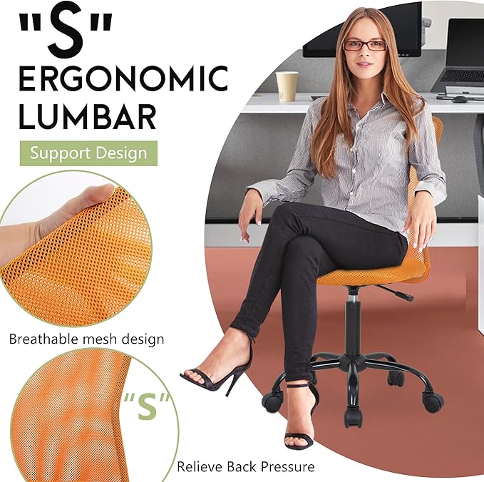 BestOffice Ergonomic Office Chair Desk Chair Mesh Computer Chair Armless Back Support Modern Executive Rolling Swivel Chair with Lumbar Support (Orange)