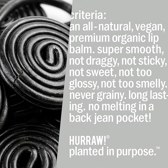 Hurraw! Licorice Lip Balm: Organic, Certified Vegan, Cruelty and Gluten Free. Non-GMO, 100% Natural Ingredients. Bee, Shea, Soy and Palm Free. Made in USA