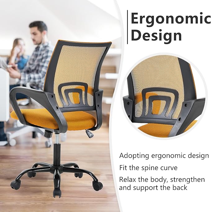 PayLessHere Office Computer Chair Ergonomic Cheap Desk Chair Adjustable Comfortable Mid Back Task Rolling Swivel with Lumbar Support for Home Office (Pack of 1, Orange)