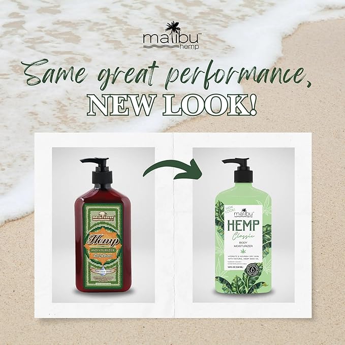 Malibu Hemp Classic Body Moisturizer, Natural Hemp Seed Oil Lotion, Vegan Formula, 18 fl oz