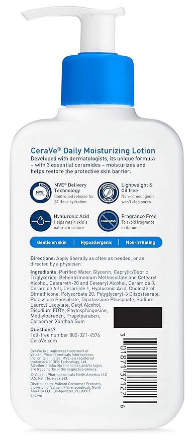 CeraVe Daily Moisturizing Lotion | 8 Ounce | Face & Body Lotion for Dry Skin with Hyaluronic Acid | Fragrance Free