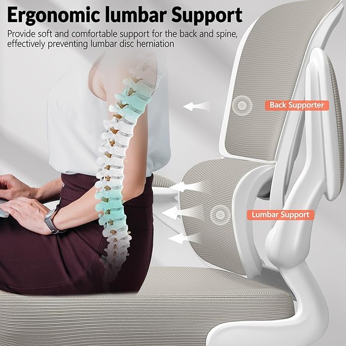 Office Chair Ergonomic Desk Chair, Breathable Mesh Comfy Chair with Lumbar Support, Home Desk Chair with Flip-up Armrests, Gaming Chair for Adults Home Office (LightGray,4Pack)