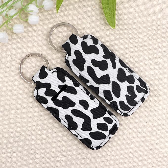 4 Pcs Lip Balm Holder Keychain for Lipstick, Elastic Fabric Lip Gloss Sleeves Holder for Women, Girls, Nurse