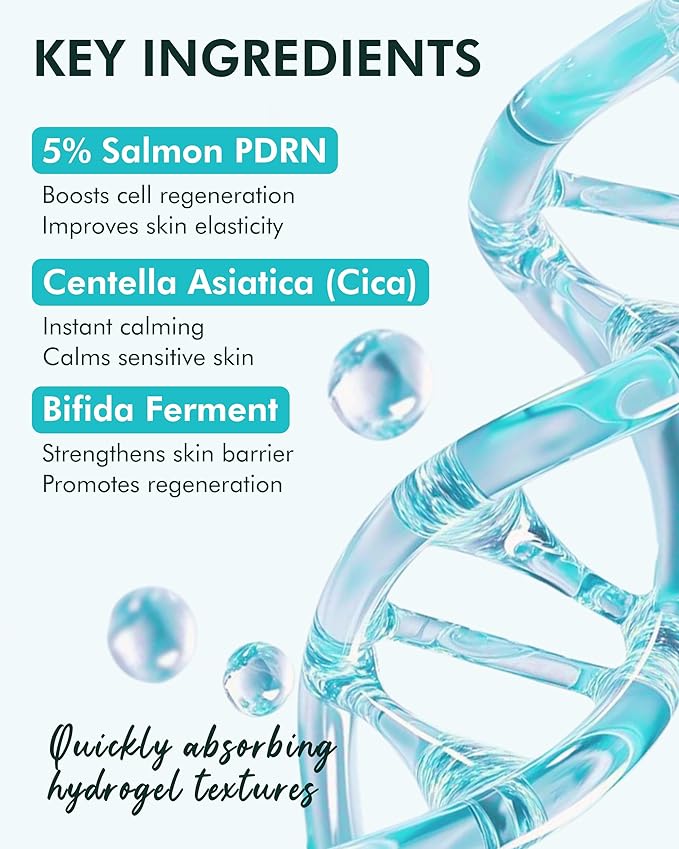 DERMAL Seoul Face PDRN Hydrogel Melting Mask (4 Pack) - 5% Salmon DNA Overnight Regeneration Facial Mask - Skin Barrier Repair & Calming Ritual with Cica & Probiotics - K-Beauty