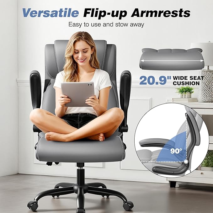Ergonomic Office Chair - Desk Computer Chair, Leather High Back Executive Chairs with Adjustable Lumbar Support for Adults, Rolling Swivel Tilt, Gray 6 Pack