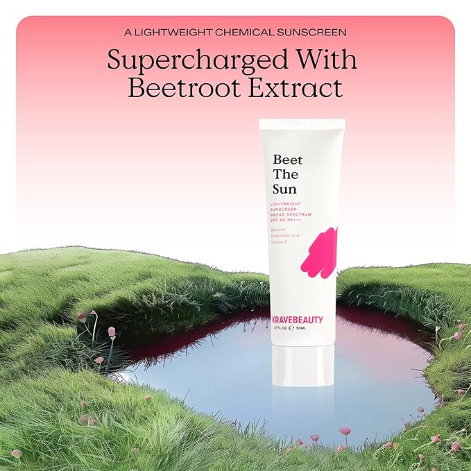 KraveBeauty Beet The Sun Lightweight Sunscreen SPF 40 PA+++, 2 Pack, Broad Spectrum Facial Sunscreen with Beet Root Extract & Hyaluronic Acid, Daily SPF Lotion for Face, Fragrance Free, 2 x 50 mL