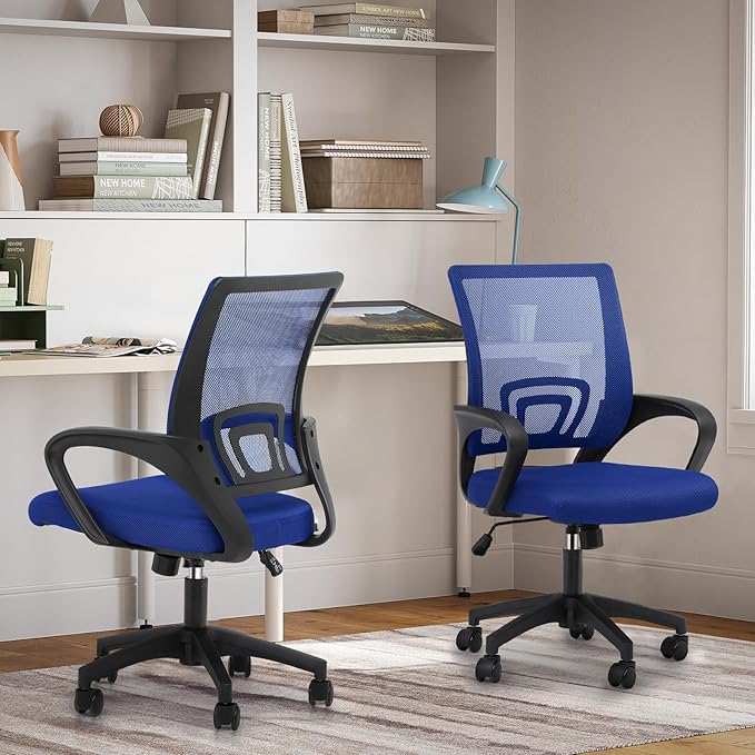 Magshion Ergonomic Office Chair Pack of 2, Mid-Back Mesh Desk Chair, Adjustable Swivel Computer Chair with Lumbar Support & Breathable Backrest for Gaming, Work, Study, 300 Lbs Capacity, Navy Blue