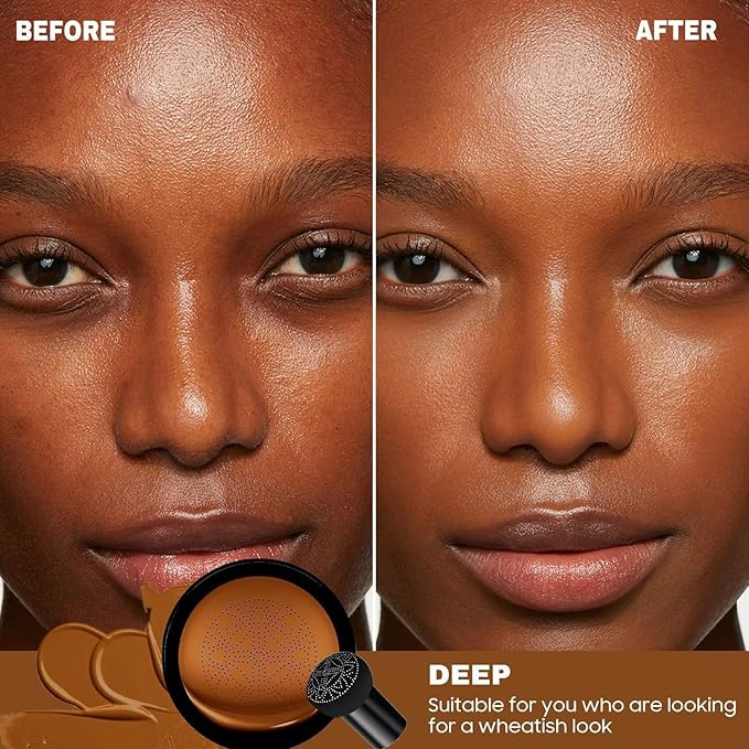 Foundation for Older Women - Air Cushion CC Cream Foundation Makeup, BB Cream Concealer Full Coverage Moisturizing Concealer Brighten Long-lasting (Deep)