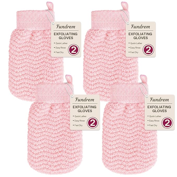 Exfoliating Gloves 2 Pack, Wave Texture Exfoliating Mitt for Dead Skin Remover, Body Scrub Gloves for Bath Shower, Korean Exfoliating Mitt, Loofah Alternative Body Scrubber for Women & Men