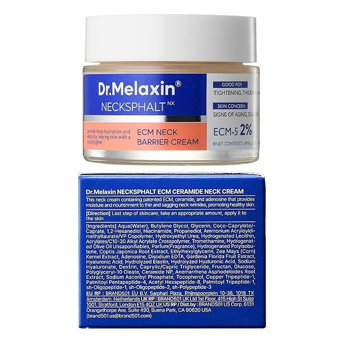 Dr.Melaxin Necksphalt ECM Barrier Cream for Anti-Aging Neck Skin, Tightening Wrinkles for an Even Skin Tone and Neck Lift, 1.69 fl oz (50ml)