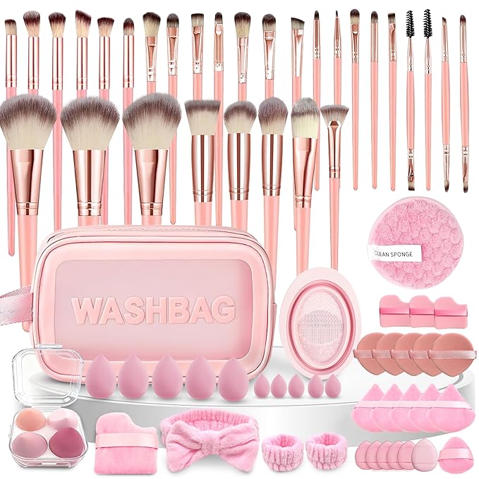 70Pcs Makeup Brushes Set, Pink Professional Makeup Brush Set Multi-functional Makeup Brush Kit, Eye and Face Makeup Brushes & Tools, Premium Synthetic Facial Makeup Accessories