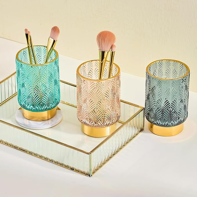 Makeup Brush Holder Organizer,Toothbrush Holders,Desk Pen Pencil Holder,Multifunctional Vintage Glass Brush Cup（A42-6-US）