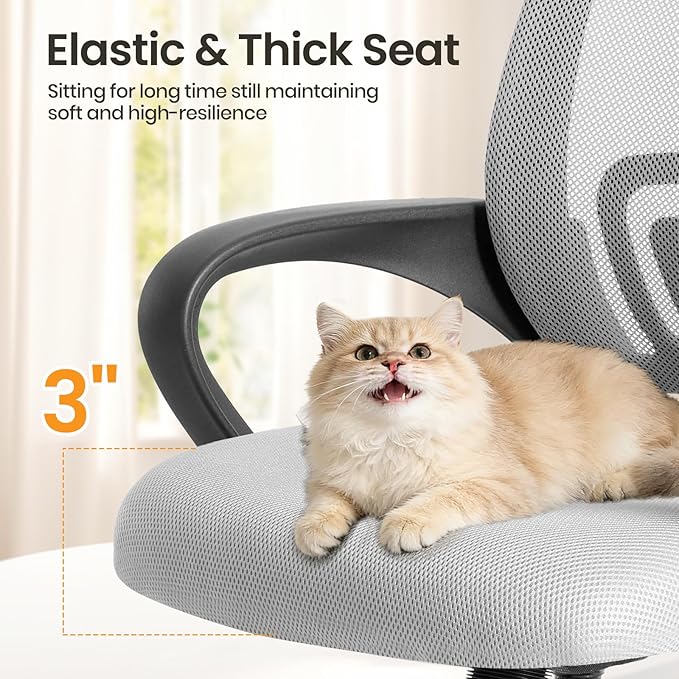 NEWBULIG Computer Desk Office Chair, Ergonomic Mid-Back Swivel Rolling Chair with Breathable Backrest and Lumbar Support Wheels, Mesh Office Chairs for Adults Home Task Gaming， Gray 1 Pack