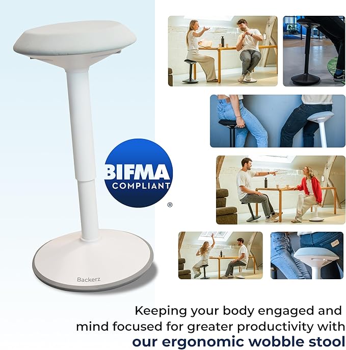 Standing Desk Stool Chair, Height Adjustable 16-24 inch for Office and Classroom, Swivel Base, Anti-Slip Bottom Ergonomic Wobble Stool with Rocking Motion, White