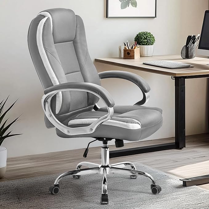 NEO Chair Office Desk Ergonomic Gaming Chair High Back Adjustable Computer Chair with Wheels and Lumbar Support Comfy Leather Executive Swivel (Grey)