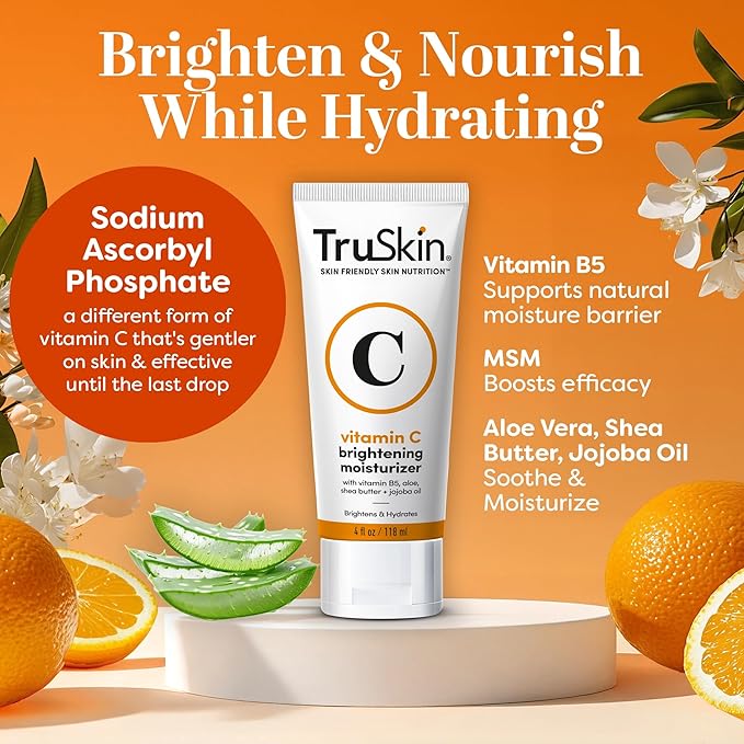 TruSkin Vitamin C Face Cream – Brightening & Hydrating Daily Moisturizer with Vitamin E, B5, Jojoba Oil & Green Tea – Smooth, Radiant-Looking Skin, 4 Fl Oz (Pack of 2)