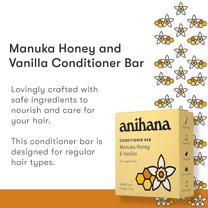 ANIHANA Manuka Honey Conditioner Bar – Solid Hair Conditioner with Vanilla, Paraben-Free, Travel Friendly, Natural Healthy Look and Shine, 2.1 oz