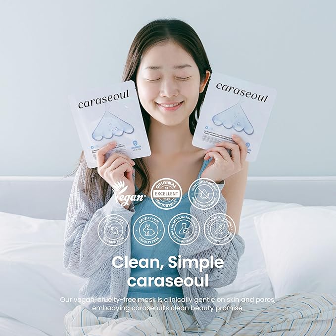 caraseoul Glowganic Pro Collagen Face Mask, Hydrogel Korean Face Mask with Niacinamide & Adenosin, Radiance Boost, Hydrating Overnight Sleep Mask, Vegan, Korean Skin Care [1.19oz (34g) x 16ea]
