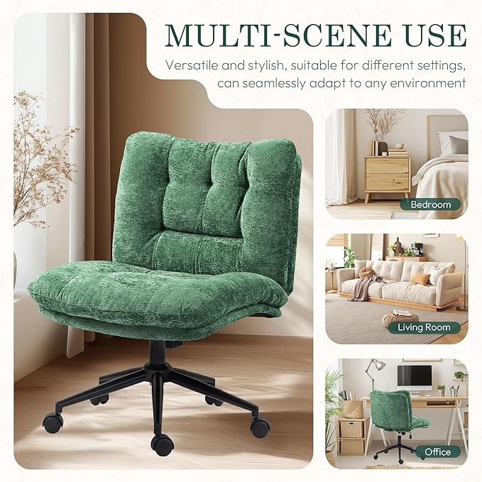 Dowinx Criss Cross Chair with Wheels, Dual-Layer Thickened Cushion, Premium Fabric Morden Home Vanity Chair Wide Seat, Olive Green