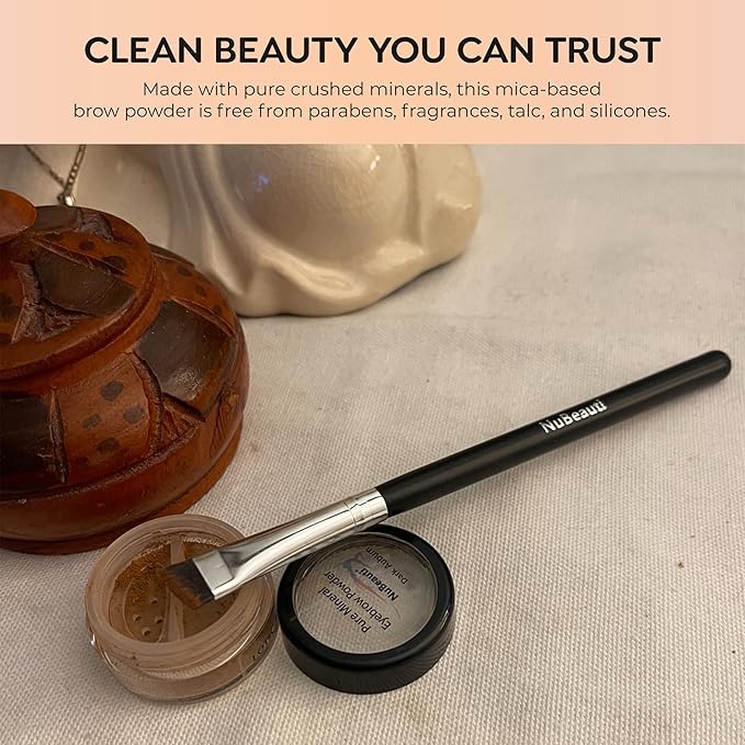 Mineral Eyebrow Powder by NuBeauti - Natural Brow Makeup Kit with Angled Contour Brush for Precision Sculpting to Color Eyebrows Precisely for Beautiful Perfect Professional Brows - (Dark Auburn)