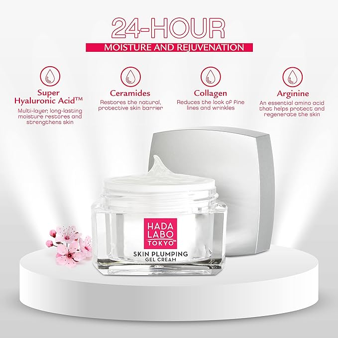 Hada Labo Tokyo Plumping Gel Cream,Facial Moisturizer,Clinically Proven to Provide 24-Hour Moisture in Use,Super HyaluronicAcid,Ceramides,Collagen,No Parabens,Dyes or Fragrance,1.76 oz,(Pack of 2)