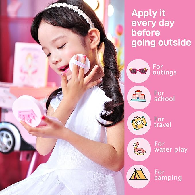peach and Kids Sunscreen, Mineral Sunscreen SPF50+ PA++++, Tested for Sensitive Skin, Baby & Toddler Gentle Formula, Non-Greasy, Kids Travel Essentials (Pink Tiara)