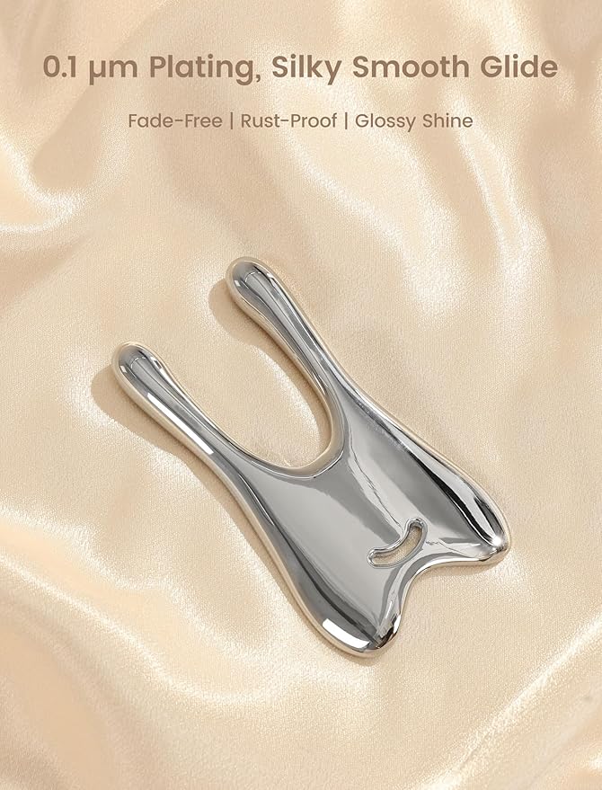 Lemove Stainless Steel Gua Sha Facial Tool - Massage Tool for for Face, Jawline Shaper, Reducing Double Chin, Whole Body Gua Sha Tool, Lymphatic Drainage Massager, Facial Skin Care - Silver
