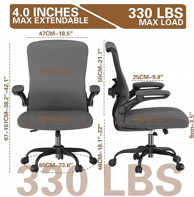 Ergonomic Office Chair - High Back Desk Chair with Adjustable Lumbar Support, Breathable Mesh Back, 330LBS Capacity, Easy Assembly, for Home Office Executive Computer Task