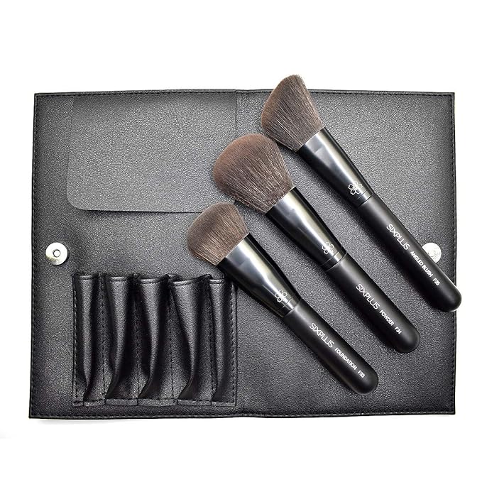 SIXPLUS 3PCS Black Makeup Brush Set For Face Brushes Foundation Blush Cheek Powder Brushs Dawn series,Portable Storage Bag,Best Gift Kit