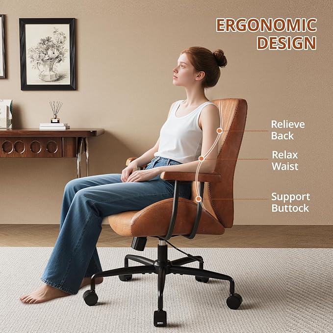 Ergonomic Office Chair 330LBS, Reclining Swivel Mid Back Desk Chair with Adjustable Height, Thickened Cushions, Comfy Executive Armchair for Home Office