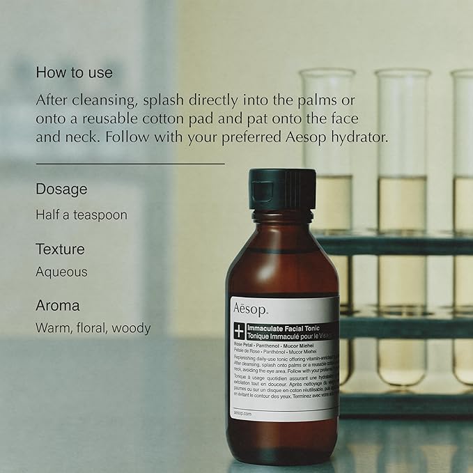 Aesop Immaculate Facial Tonic | Vitamin-Rich, Hyrdating Gentle Exfoliant | for Refined Skin Texture | 3.3 fl oz
