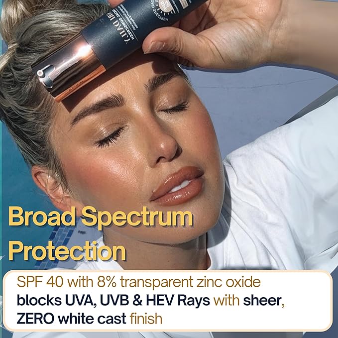 SRILabs Daily Facial Sunscreen - SPF 40 - Anti-Aging with Lipochroman & Peptides - Transparent Zinc Oxide - Universal tint & Weightless - 1.7 OZ