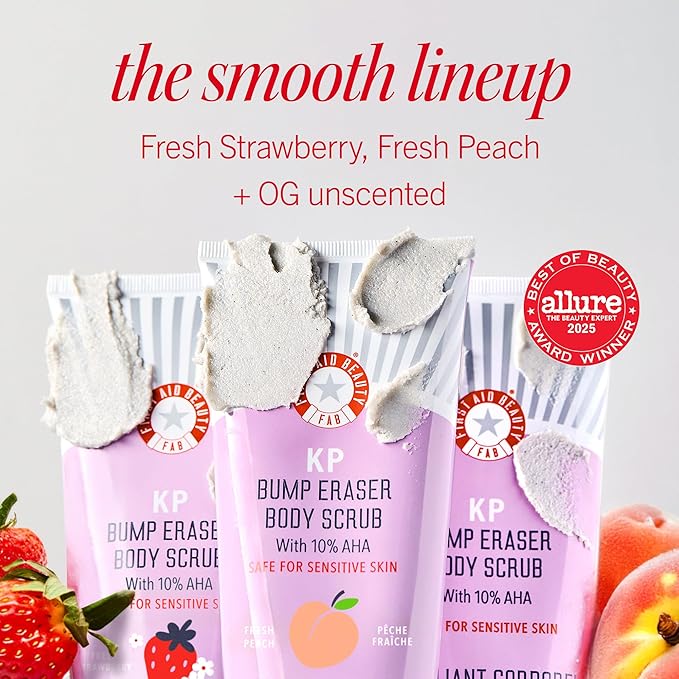 First Aid Beauty - KP Bump Eraser Body Scrub with 10% AHA, Keratosis Pilaris Skin Exfoliator with Glycolic and Lactic acids, Helps Reduce Chicken Bumps, Safe for Sensitive Skin, 2 oz