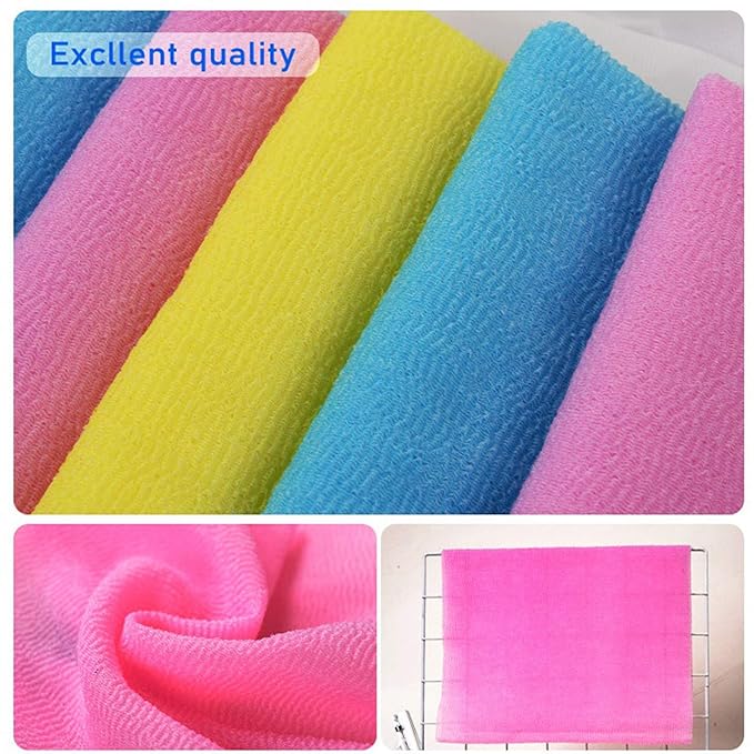 ARCH&M Exfoliating Washcloth Body Scrubber - 3 Pack Japanese Korean Spa Style Bath Towel for Dead Skin Removal, Extra Long 35” Back Scrubber with Premium Nylon Mesh for Smooth Glowing Skin (Gray x 3)