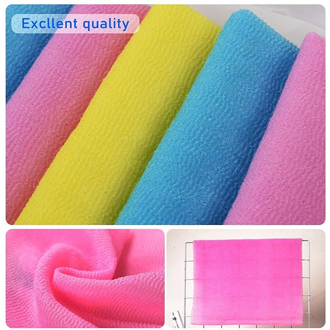 ARCH&M Exfoliating Washcloth 12 Pack Back Scrubber for Shower Towel Body Scrubber Microabrasion Sponge Japanese Bath Wash Korean Beauty Wash Cloth Loofah Scrubber Black Off-White Navy-Blue