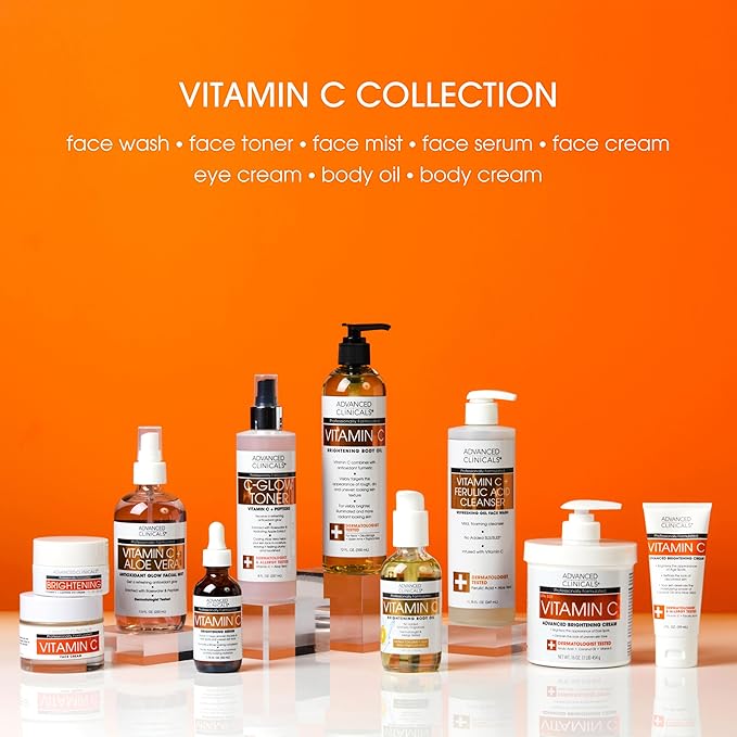 Advanced Clinicals Vitamin C Face Toner + Ferulic Acid & Rosewater, Antioxidant Facial Mist Spray for Face, Skin Refreshing, Hydrating, & Non-Greasy Instant Hydration Facial Spray, 7.5 Fl Oz