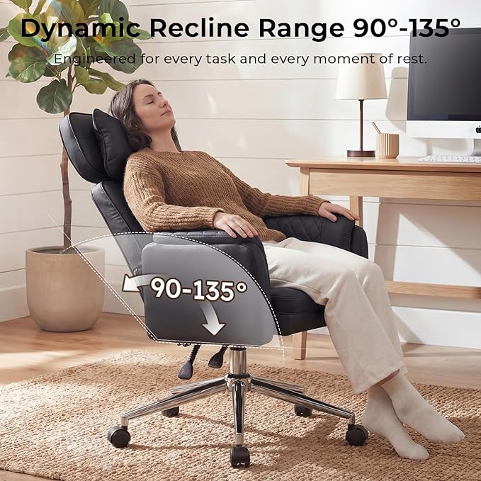 Big and Tall Office Chair - Criss Cross Leather High Back Executive Office Chair with Armrests & Wheels, Ergonomic Computer Gaming Desk Chair for Home, Makeup Vanity & Bedroom, Black, 49.6”H×22”W