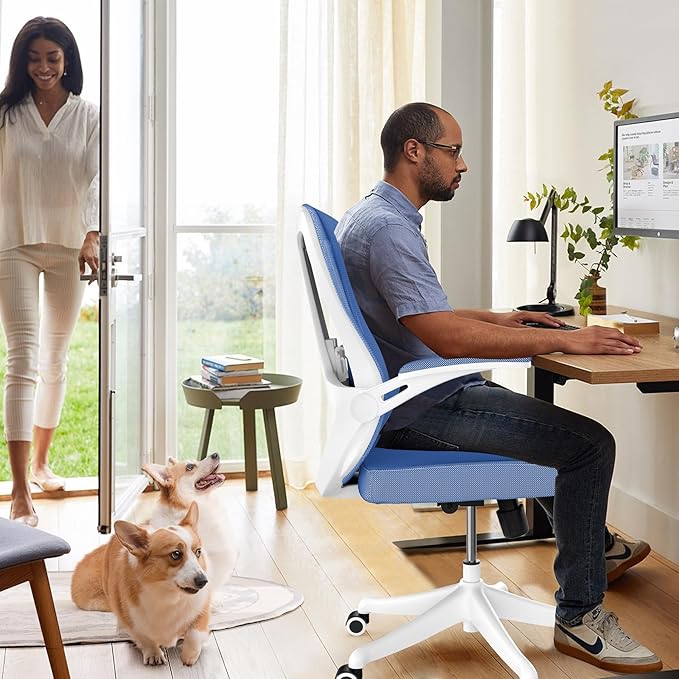 Ergonomic Office Chair Desk Chair - Mesh Computer Chair with 360° Swivel Wheels, Adjustable 90-130° Recline & Lumbar Support for Home Office, Supports up to 300lbs (01Blue)