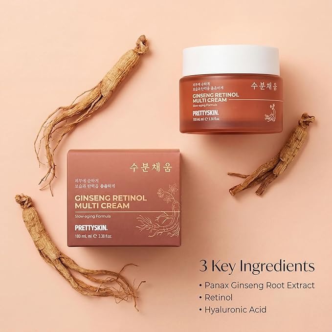 PRETTYSKIN Ginseng Extract & Retinol Multi Cream | Hydrating & Nourishing Face Moisturizer | Helps Improve Skin Elasticity, Firmness & Smooth Texture | 3.38 fl.oz