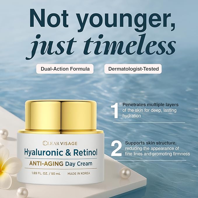 Hyaluronic Acid & Retinol Face Moisturizer - Dermatologist Tested, Anti Aging, Korean Skin Care - Hydrates, Smooths Fine Lines, Strengthens Barrier - Vegan, Clean Beauty - 1.69 Fl. Oz.
