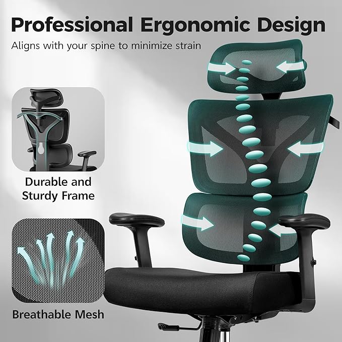 Ergonomic Office Chair High Back Desk Chair with Lumbar Support, Breathable Mesh Computer Chair with Adjustable Armrests Height, Reclining Big and Tall Gaming Chair for Home Office(Black 4Pack)