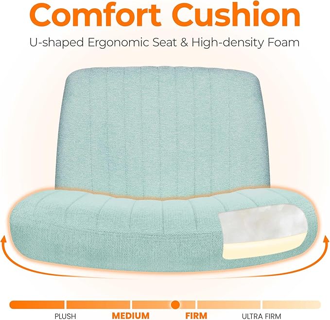 NEO Chair Criss Cross Chair with Wheels Home Office Cross Legged Armless Chairs Ergonomic Adjustable Computer Desk Task Wide Seat for Bedroom Vanity Comfy Swivel (Mint)