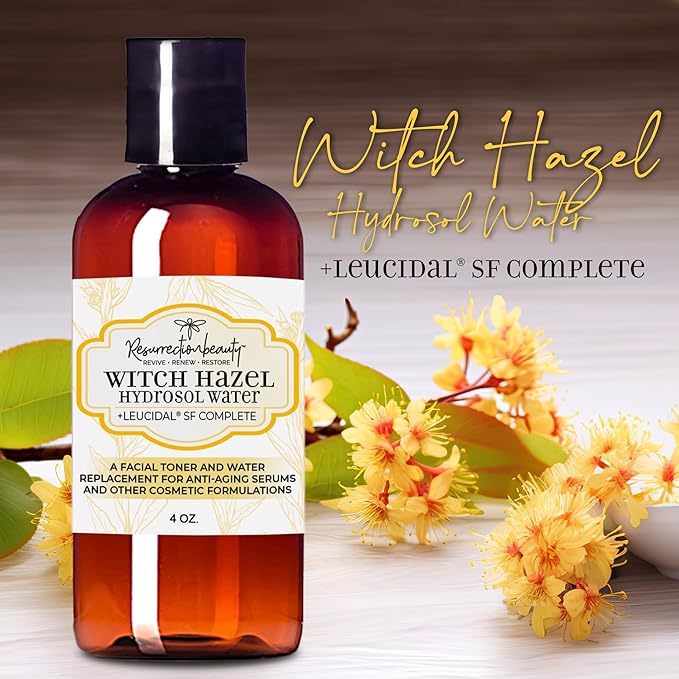 RESURRECTIONbeauty Witch Hazel Hydrosol with Leucidal® SF Complete | Alcohol Free Facial Toner & Witch Hazel Distillate Base Ingredient for Clay Masks & DIY Hyaluronic Acid Serum, 4oz