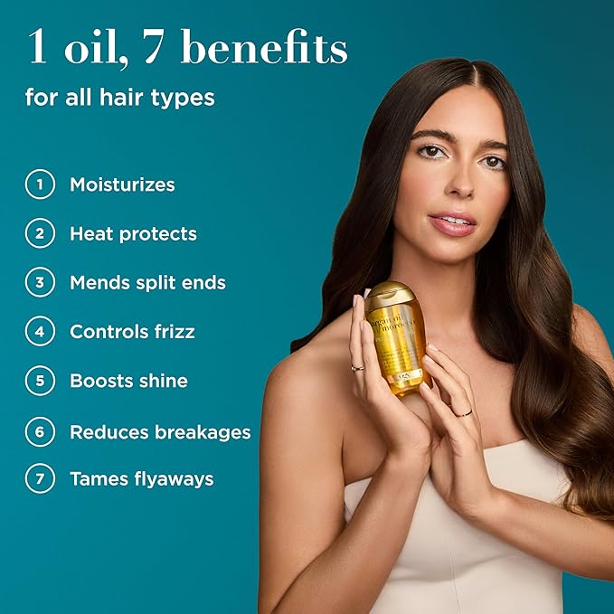 OGX Renewing + Argan Oil of Morocco, Cold-Pressed Argan Oil for Hair Penetrating Treatment & Shine, Moisturizing & Strengthening Silky Oil for All Hair Types, Paraben & Sulfate Free, 3.3 fl oz | Renewing, Moisturizing, Strengthening, Silky Oil, All Hai...