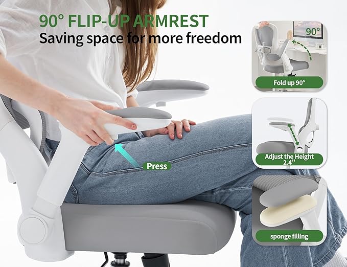 Ergonomic Office Chair - Computer Desk Chairs Comfy, Mesh High-Back Gaming Chair with Adjustable Lumbar Support, Executive Task Chair for Adults, Comfortable for Long Hours (Gray)