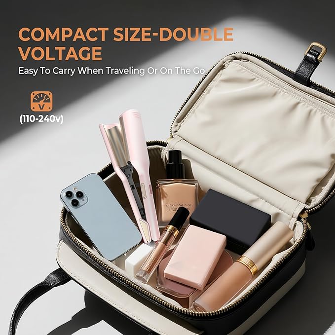 Waver Hair Tool,Mini Waver Curling Iron，Curling Iron Hair Crimper Waver，Ionic Deep Waver Curling Wand with Ceramic 2 Barrel for Women，Double Voltage, Easy to Use, Pink, 1.25 Inch. (Pink)