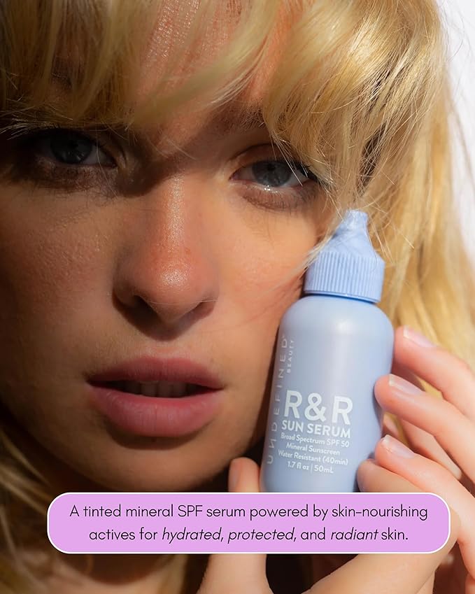 Undefined R&R Sun Serum SPF 50 PA++++ Mineral Sunscreen with Niacinamide, Water Resistant Broad Spectrum Protection & Blue Light Defense (Light Tint)