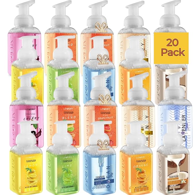 Foaming Hand Soap 20 Pack - Hand Soap with Aloe Vera and Essential Oils - Alcohol-Free Hand Wash in Citrus Blend, Lemon, Orange, Lime, Grapefruit, Black Cherry Fragrances & More, Scented Hand Wash