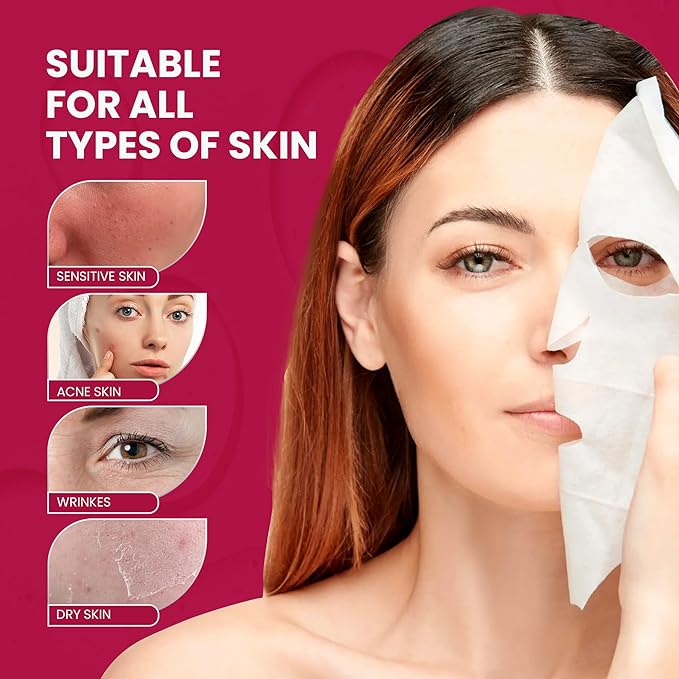 Bio Collagen Face Mask - Real Masks Deep Hydration, Reduce Wrinkles, Night Treatment Pore Minimizing Moisturizing Korean Skincare,34g x4ea