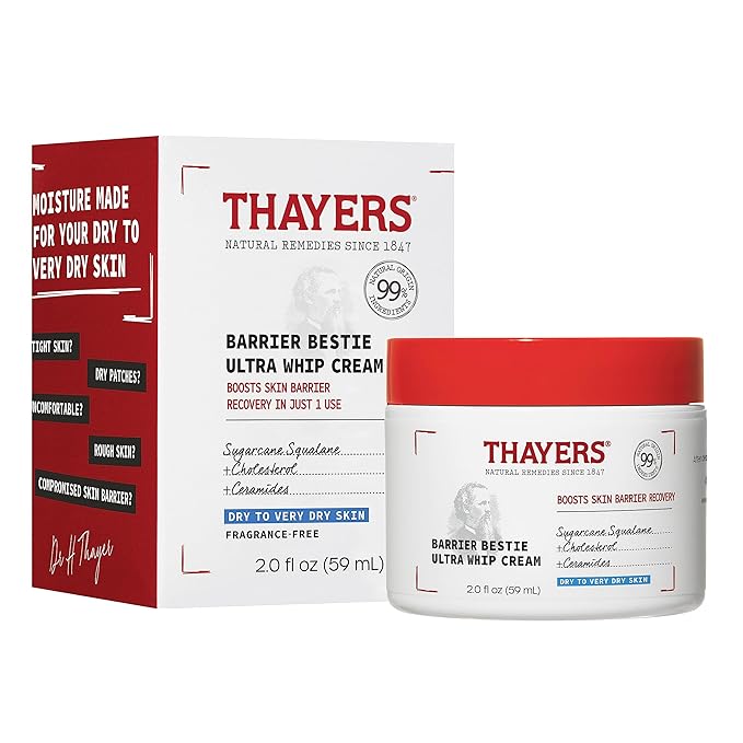 THAYERS Barrier Bestie Ultra Whip Face Cream, Moisturizer with Sugarcane Squalane and Ceramides, Skin Care for Dry to Very Dry Skin, 2.0 Oz